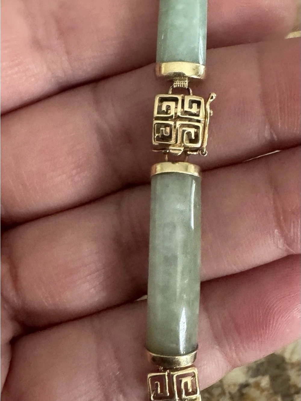 Vintage 14k Yellow Gold Jadite linked Chinese Jade Bracelet